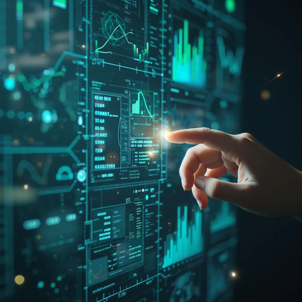 Visualización abstracta de análisis de datos impulsado por IA